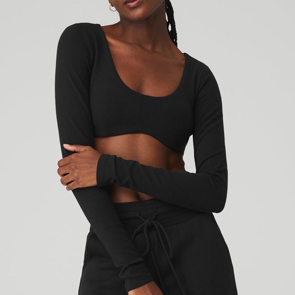 Alo Ribbed Defined Long Sleeve Bra - Black